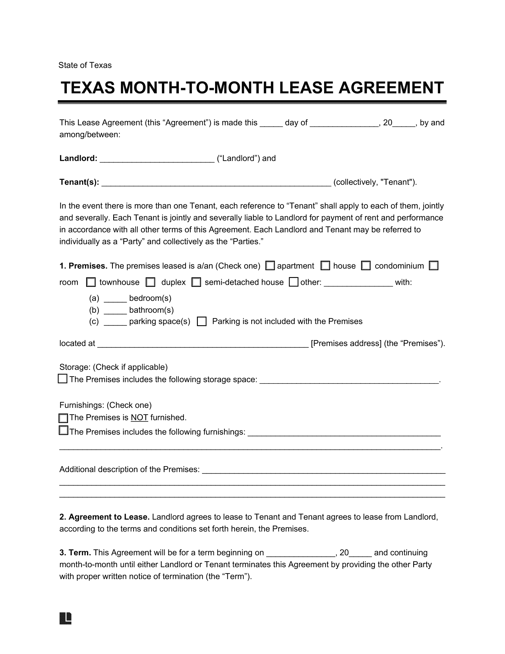 Printable Month To Month Rental Agreement
