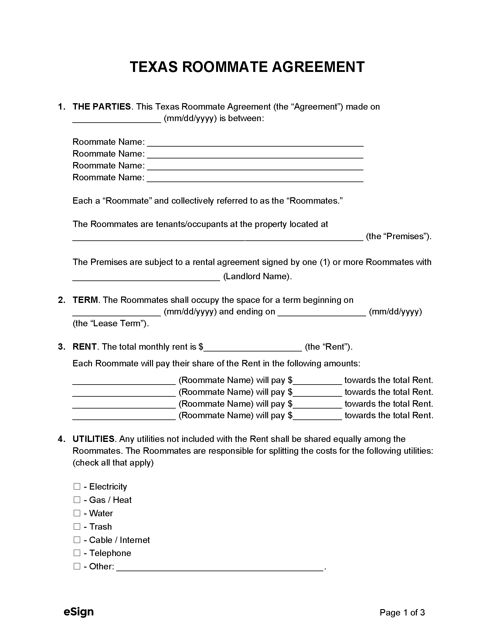 Example Of A Lease Agreement For A Room