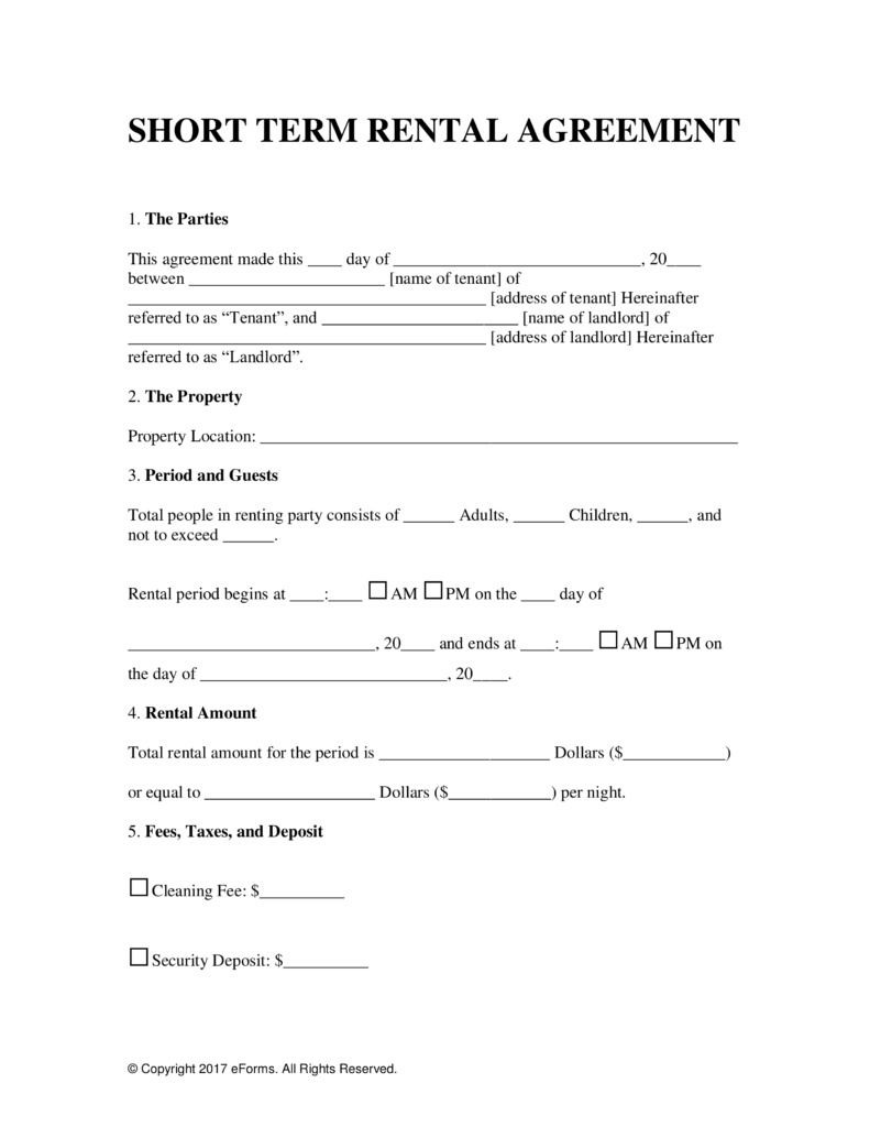 Free Short Term Lease Agreement