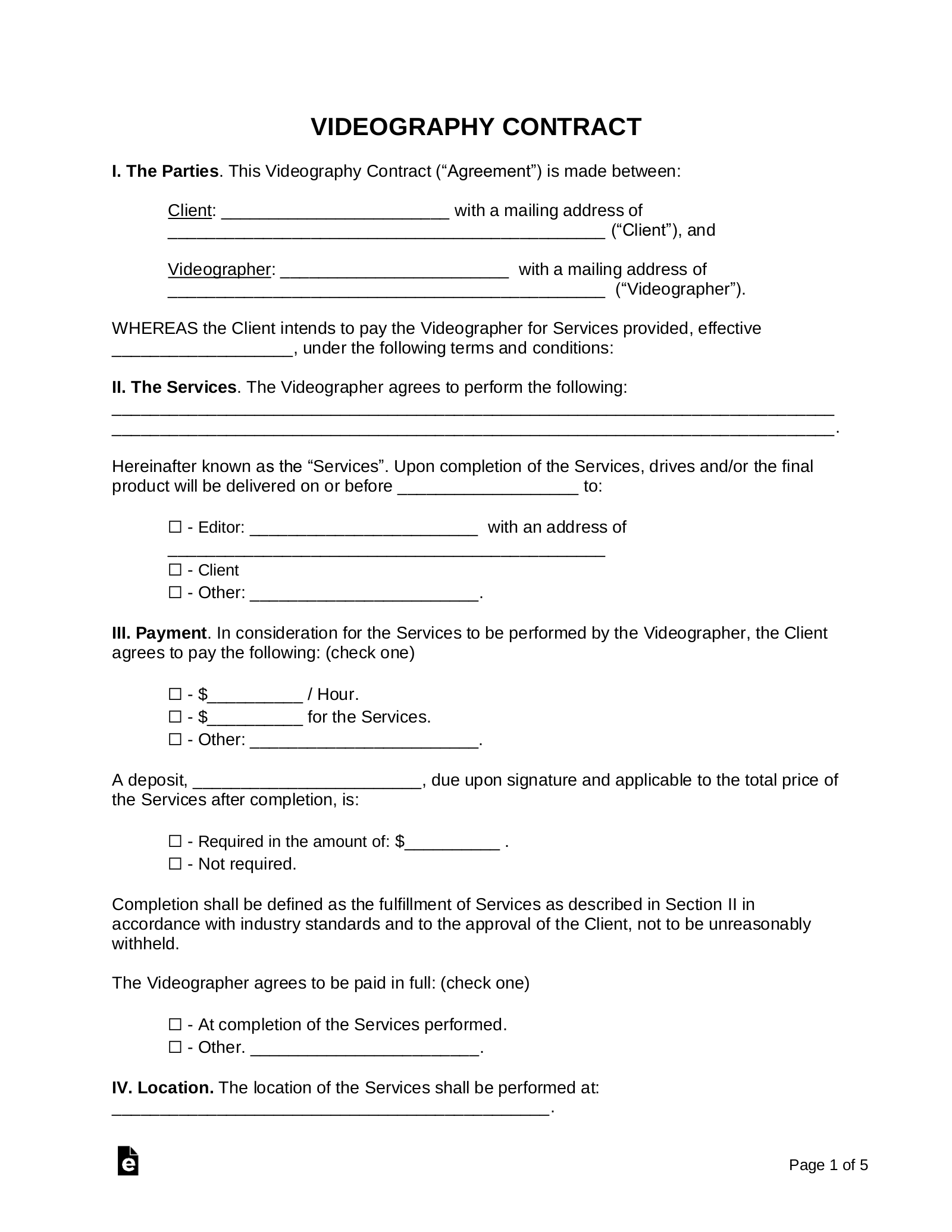 Free Videography Contract Template PDF Word EForms