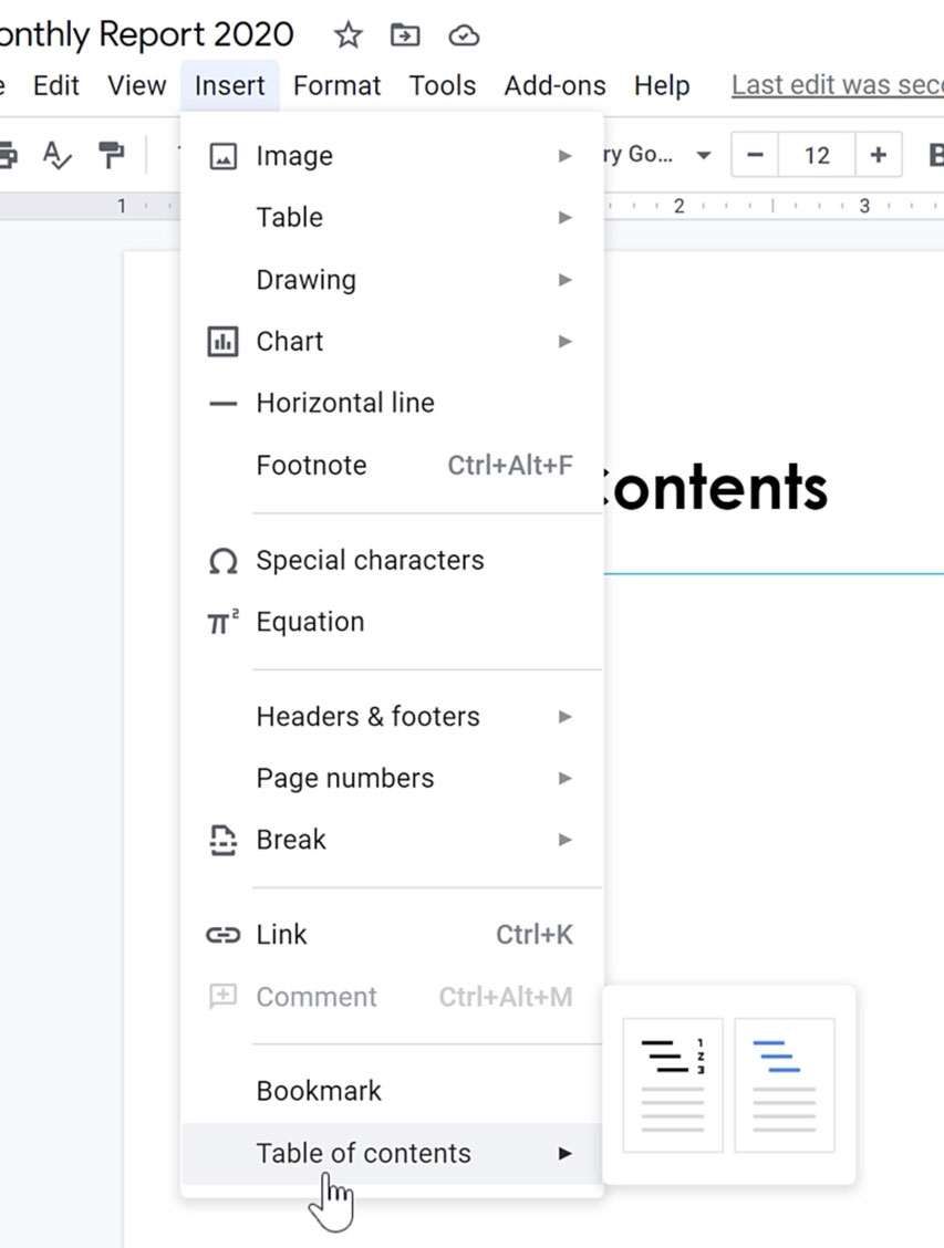 Free Table Of Contents Template Google Docs