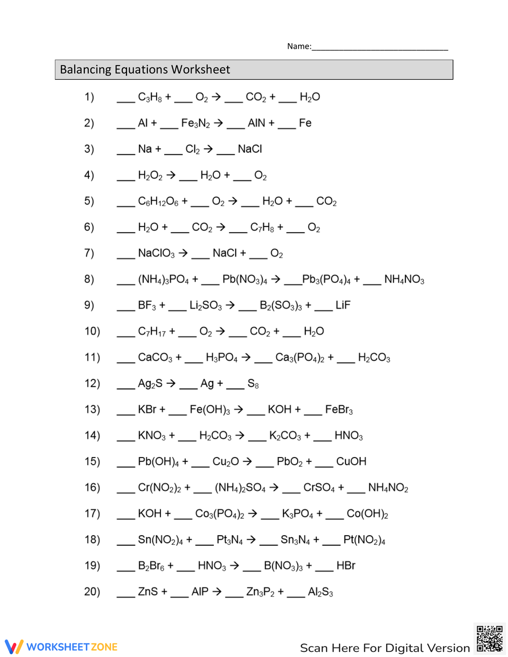 Balancing Chemical Reactions Answer Key