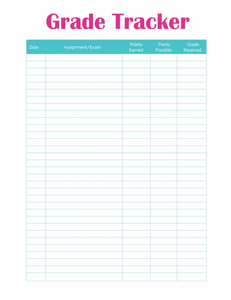 Grade Tracker Printable Freebie Finding Mom