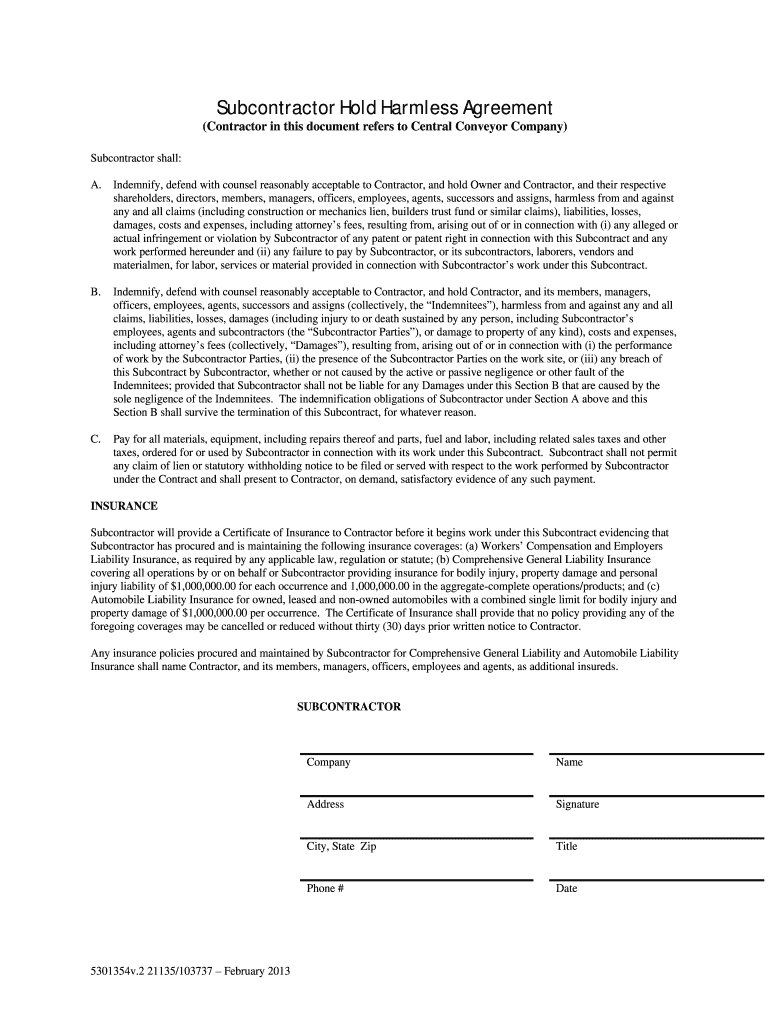 Blank Hold Harmless Agreement Pdf