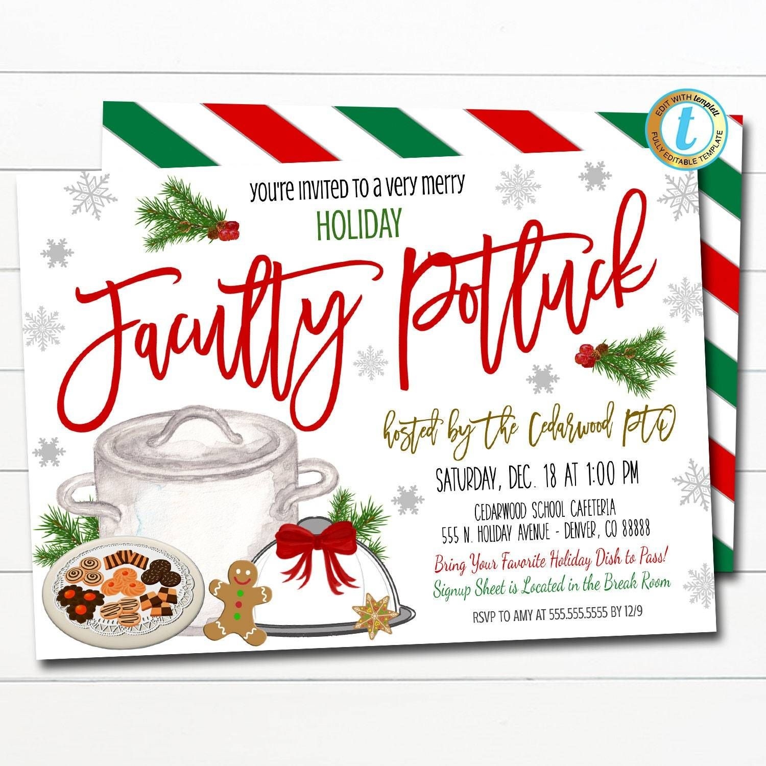 Holiday Faculty Potluck Invitation Christmas Event Invite School Teacher Staff Company Work Xmas Party Printable DIY EDITABLE TEMPLATEDefault Title Potluck Invitation Invitations Christmas Potluck