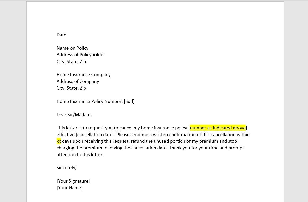 How To Write Cancellation Letter For Insurance Policy