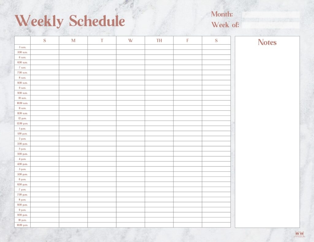 Weekly Hour By Hour Schedule