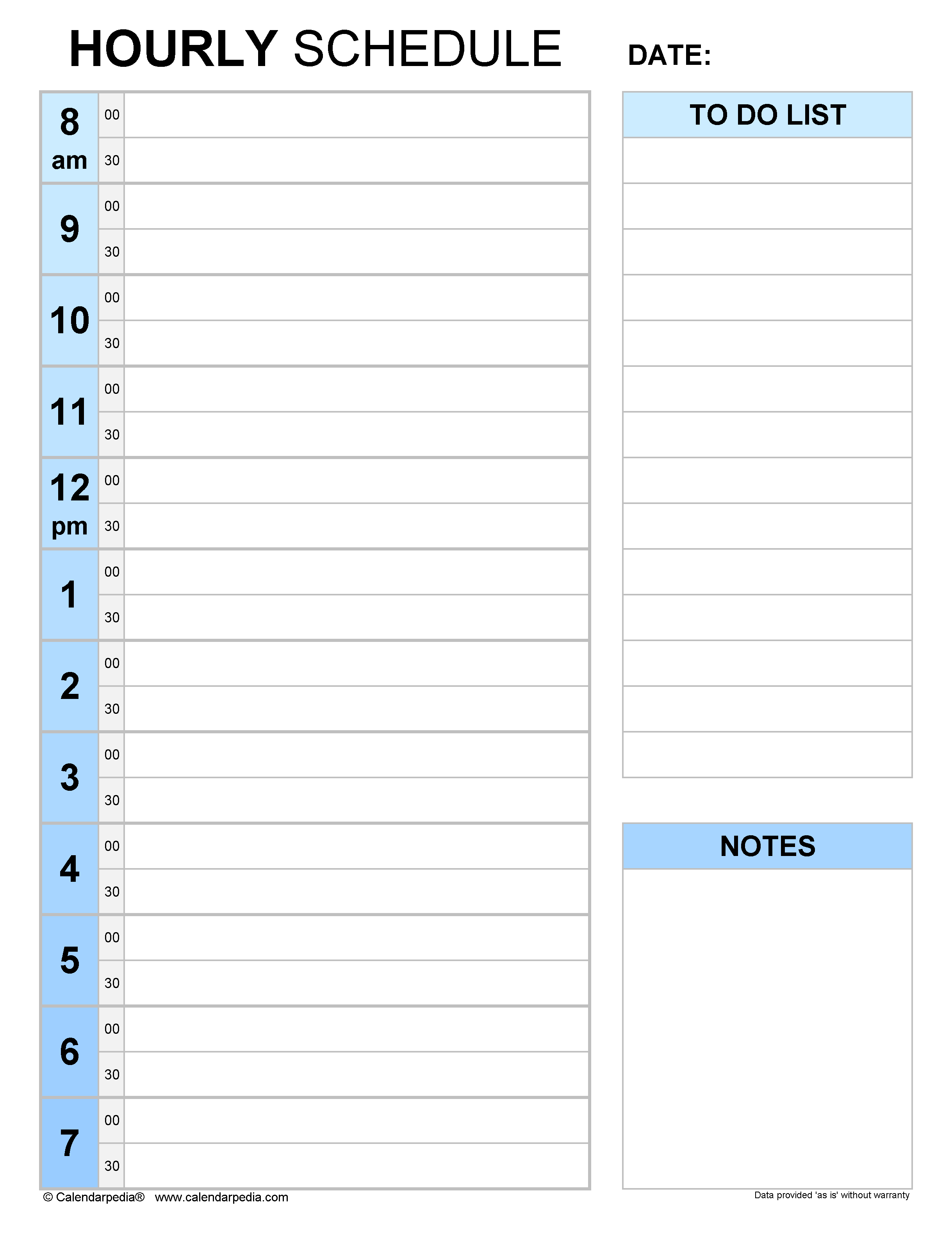 Hourly Schedules In Microsoft Word Format 20 Templates