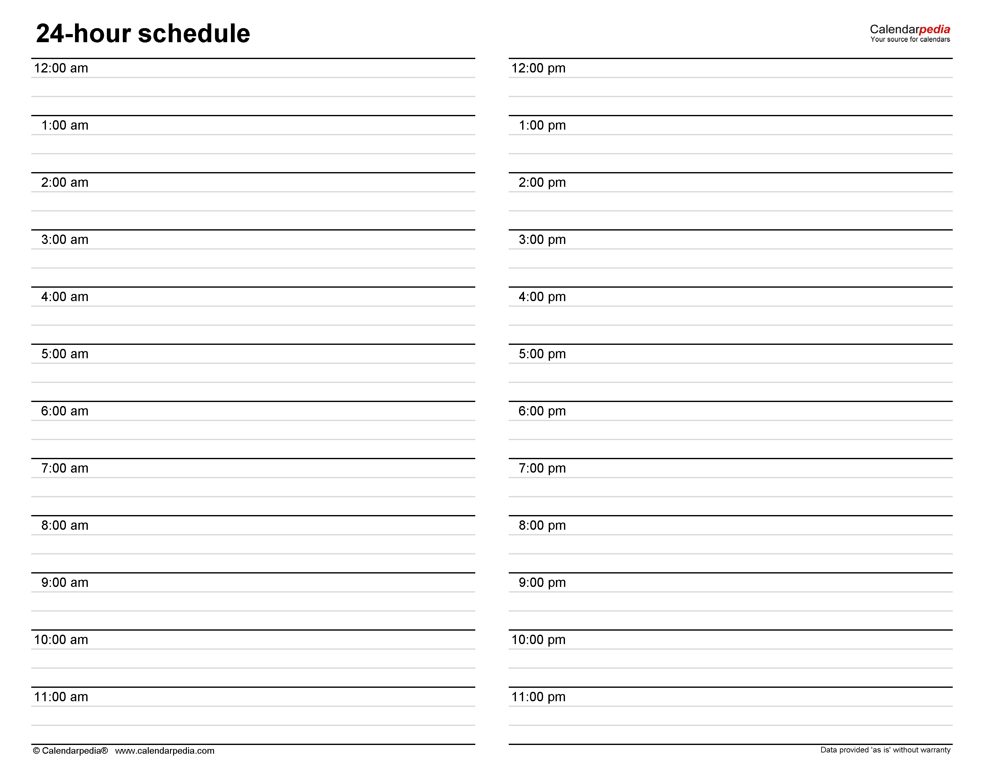 Hourly Schedules In Microsoft Word Format 20 Templates