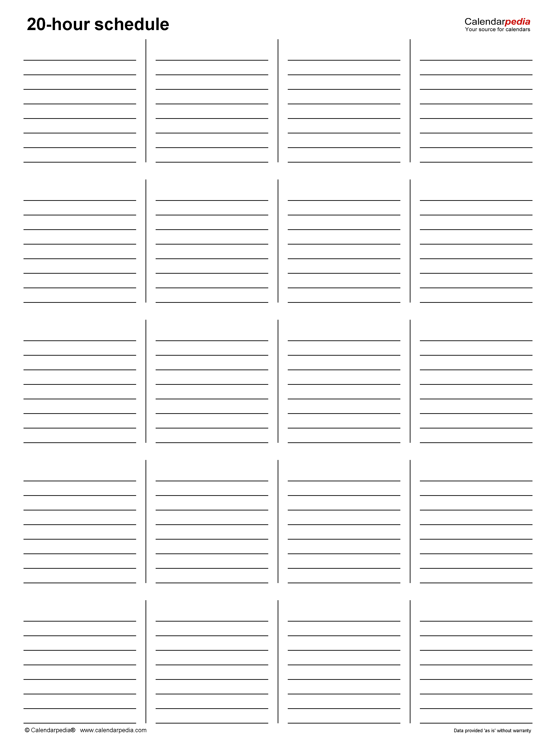 Hourly Schedules In Microsoft Word Format 20 Templates