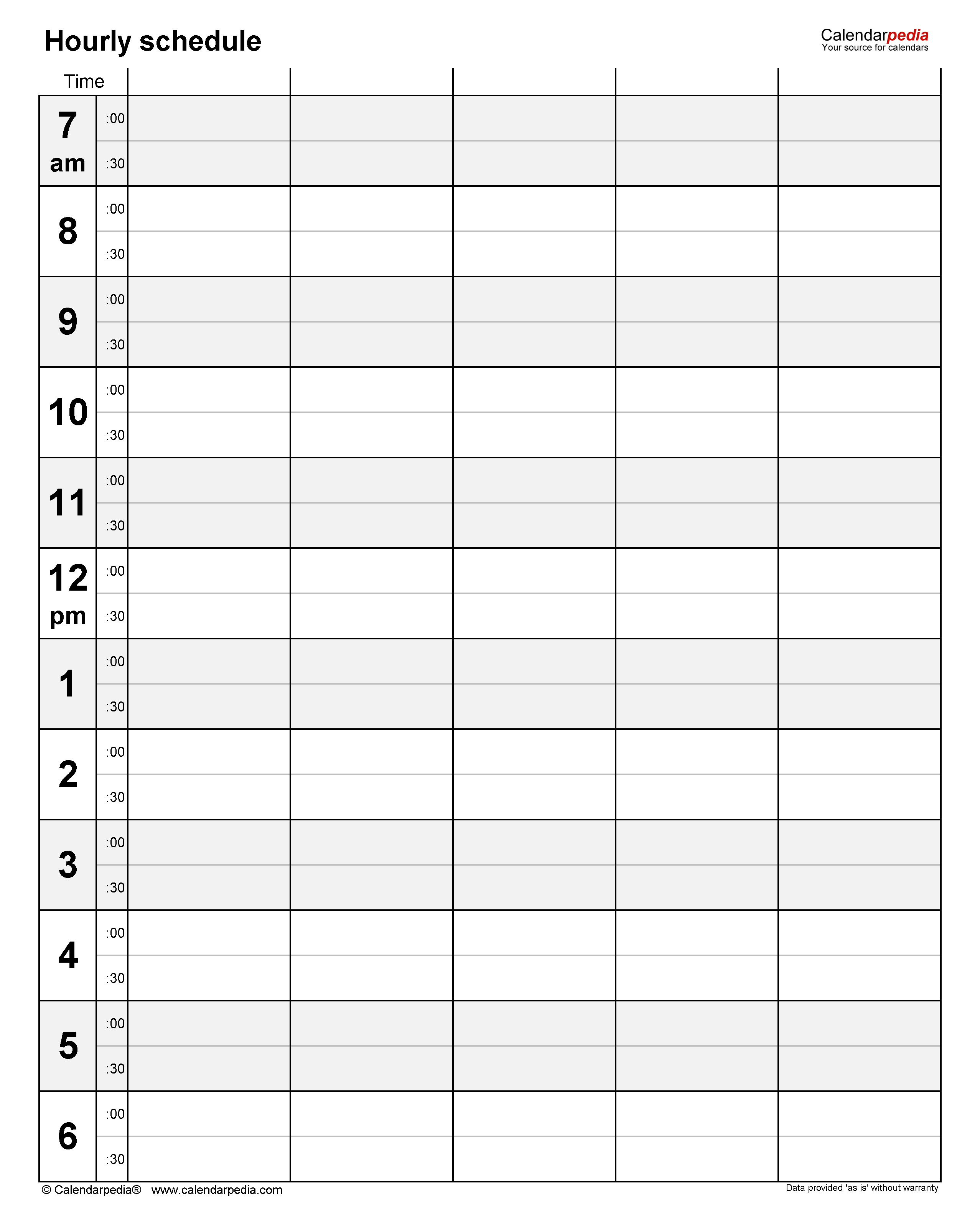 Hourly Schedules In Microsoft Word Format 20 Templates
