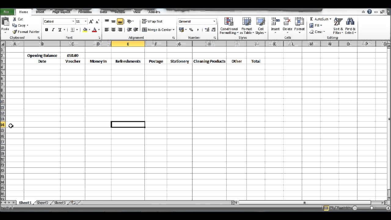 Petty Cash Format In Excel