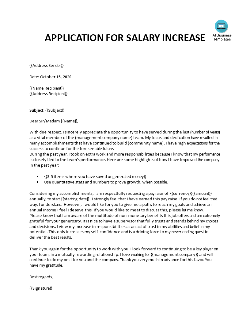 Application For Increase In Salary