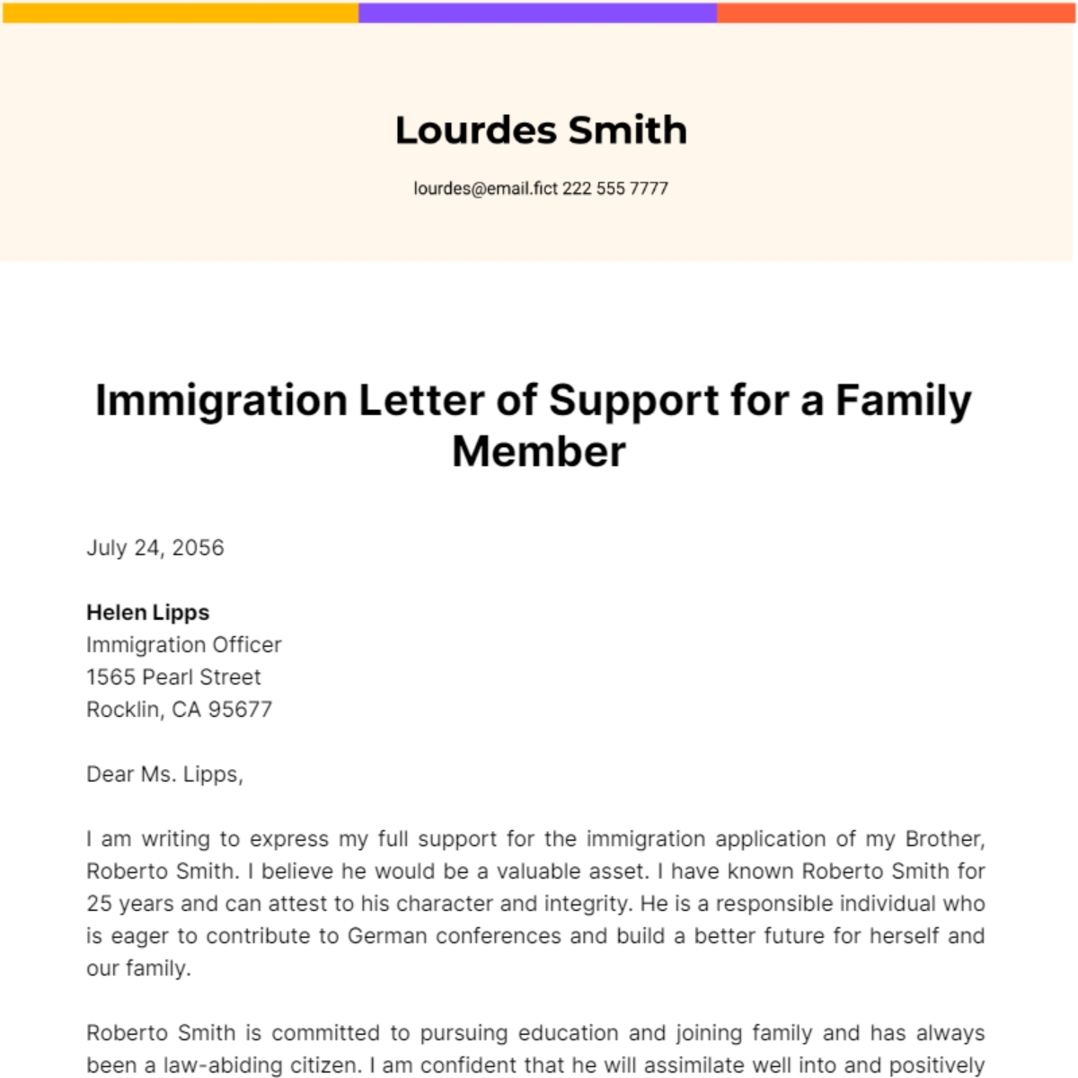 Immigration Letter Of Support For A Family Member Template Edit Online Download Example Template