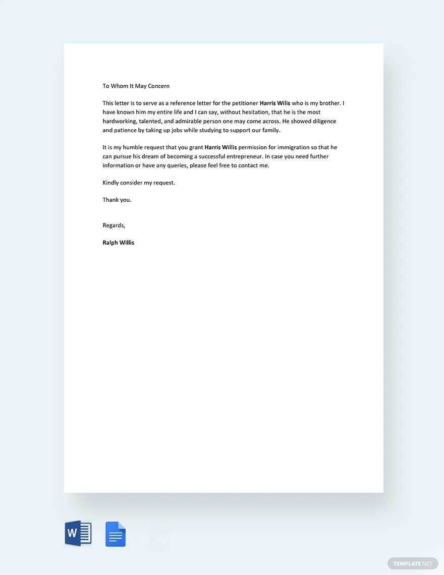 Immigration Reference Letter For A Family Member In Google Docs Word PDF Download Template