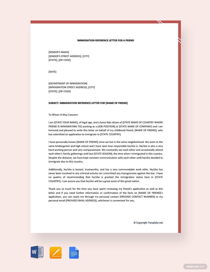Letter Of Recommendation For Immigration