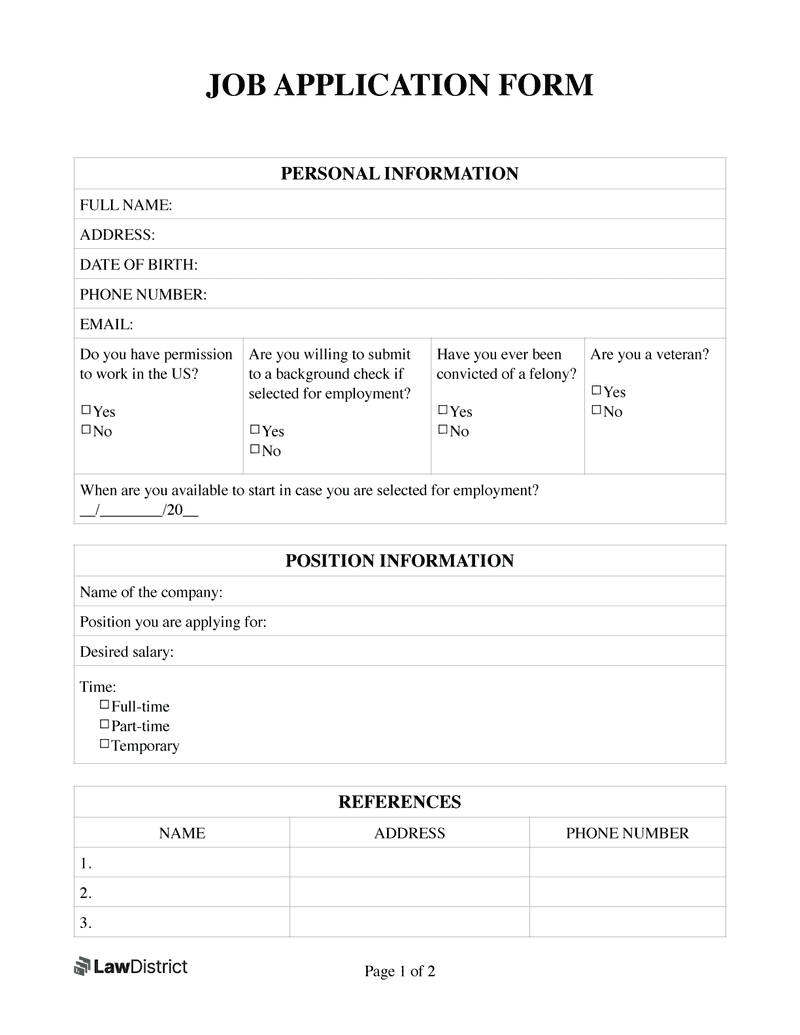 Free Printable Job Application Pdf