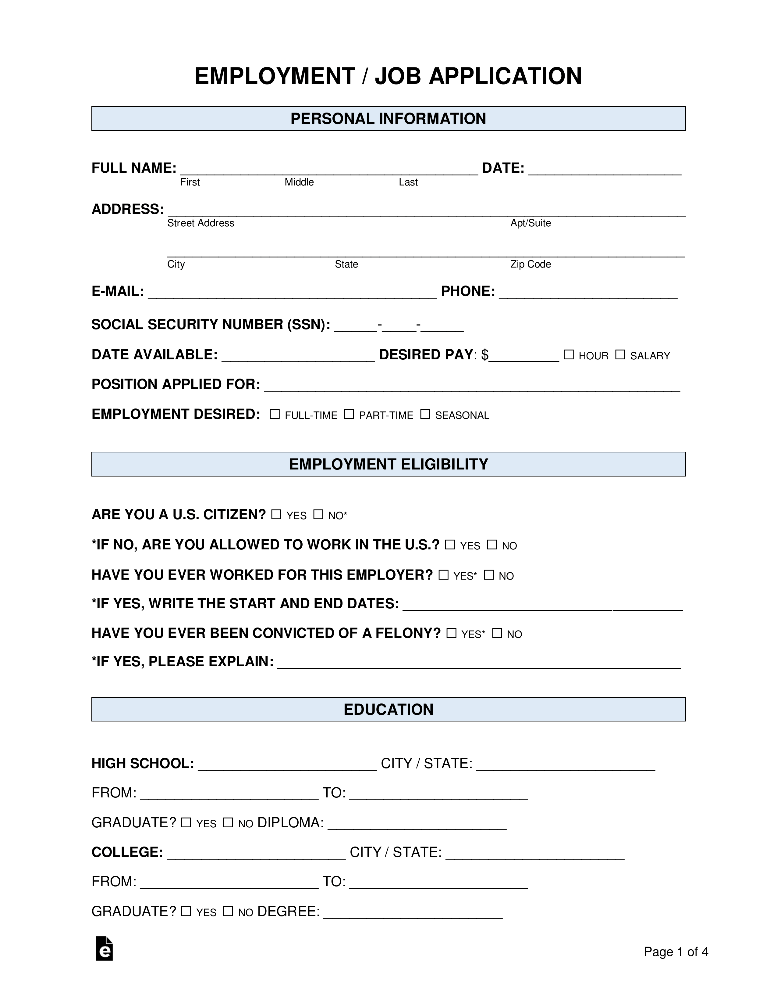 Free Pdf Job Application Form