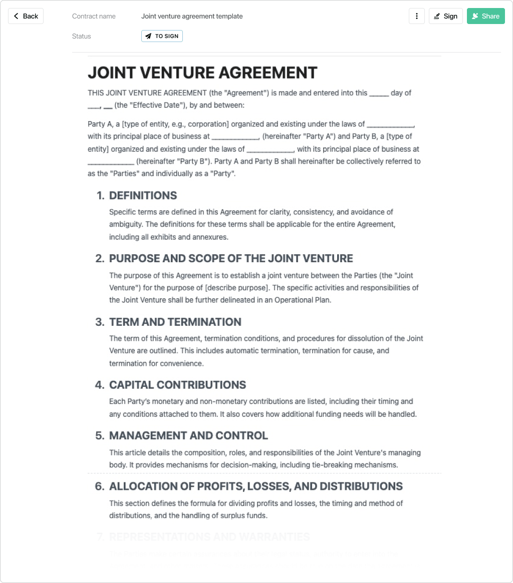 Joint Venture Agreement Template Free To Use