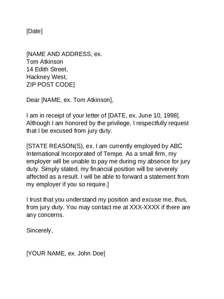 Letter To Jury Duty From Employer