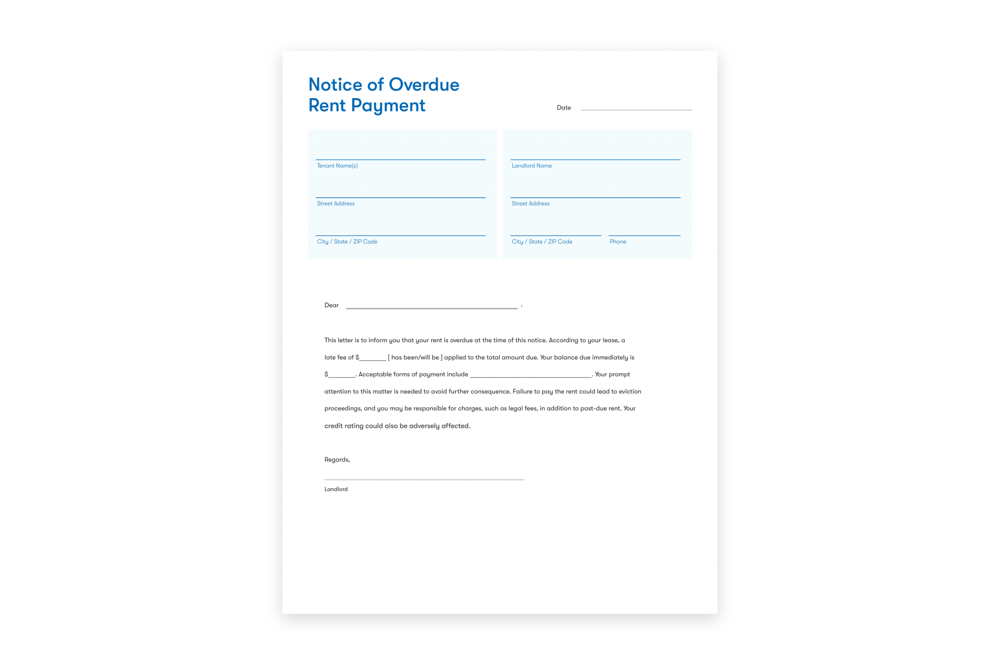 Past Due Rent Notice Template Pdf