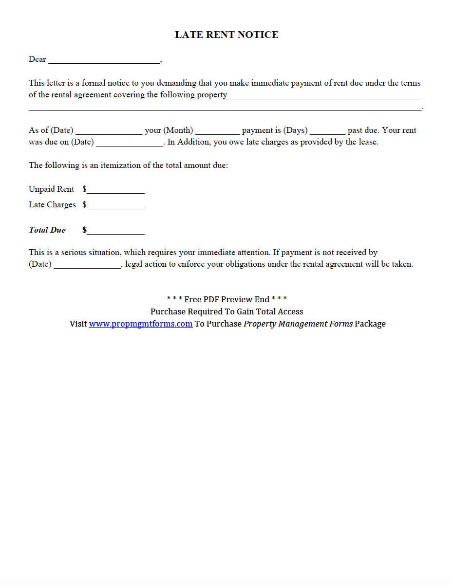 Past Due Rent Late Rent Notice Pdf
