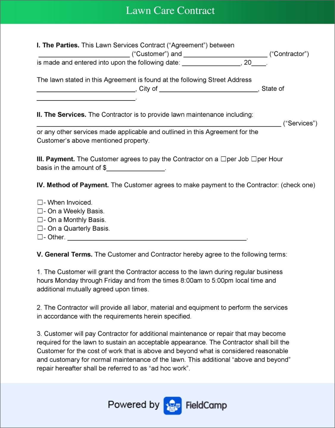 Printable Lawn Care Service Agreement