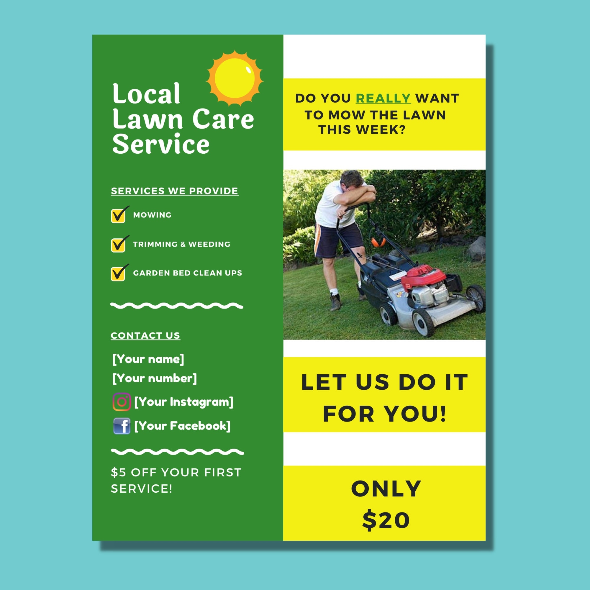 Lawn Mowing Flyer Lawn Mowing Business Tired Dad Flyer Custom And Personalize Kids Teens DIY Lawn Care Flyer Fun Summer Etsy