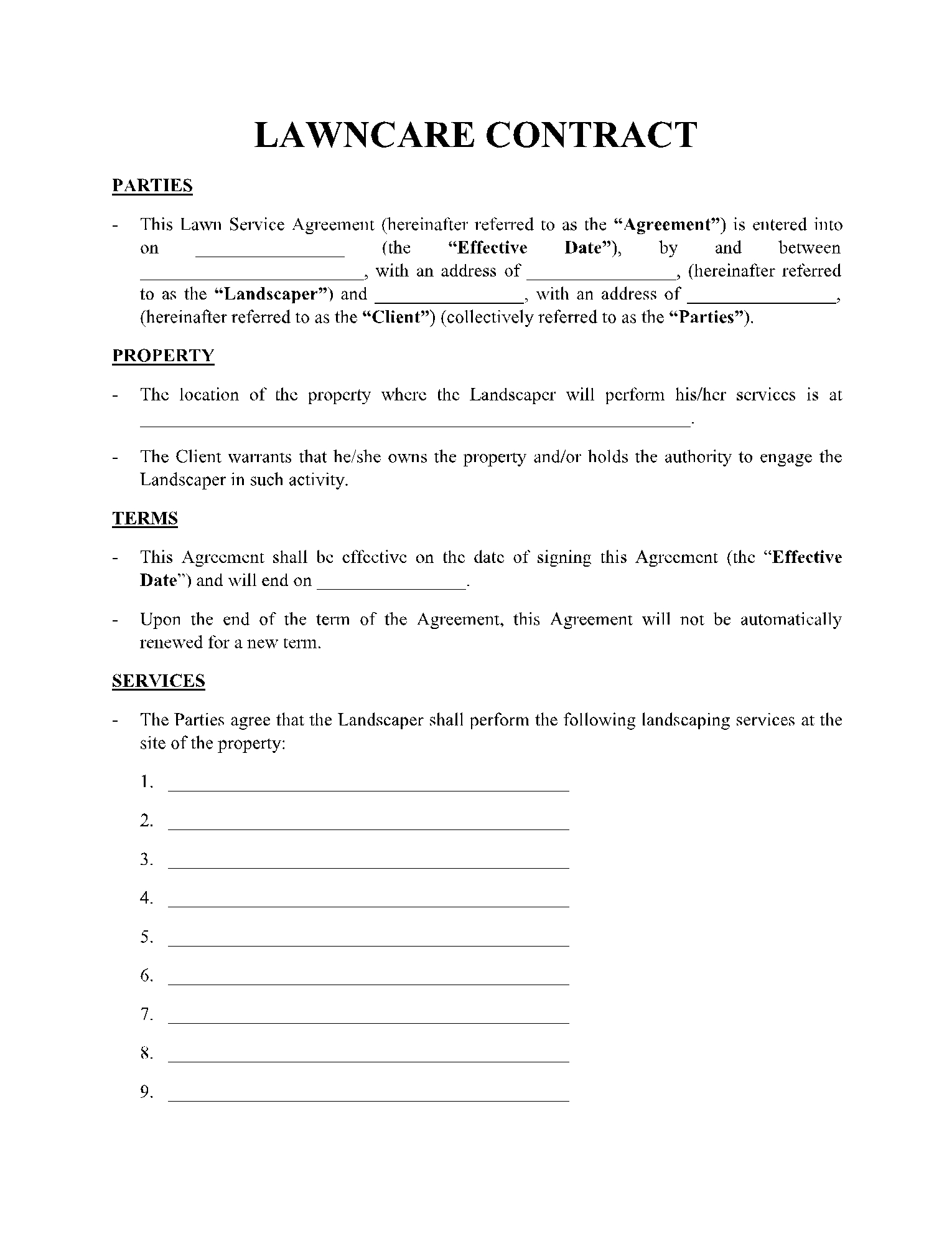 Free Lawn Service Contract Template