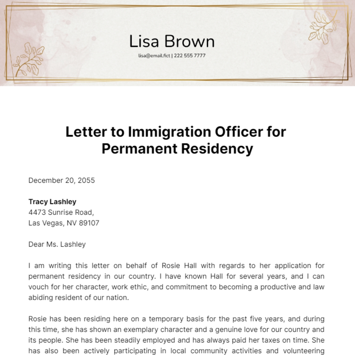Letter To Immigration Officer For Permanent Residency Template Edit Online Download Example Template