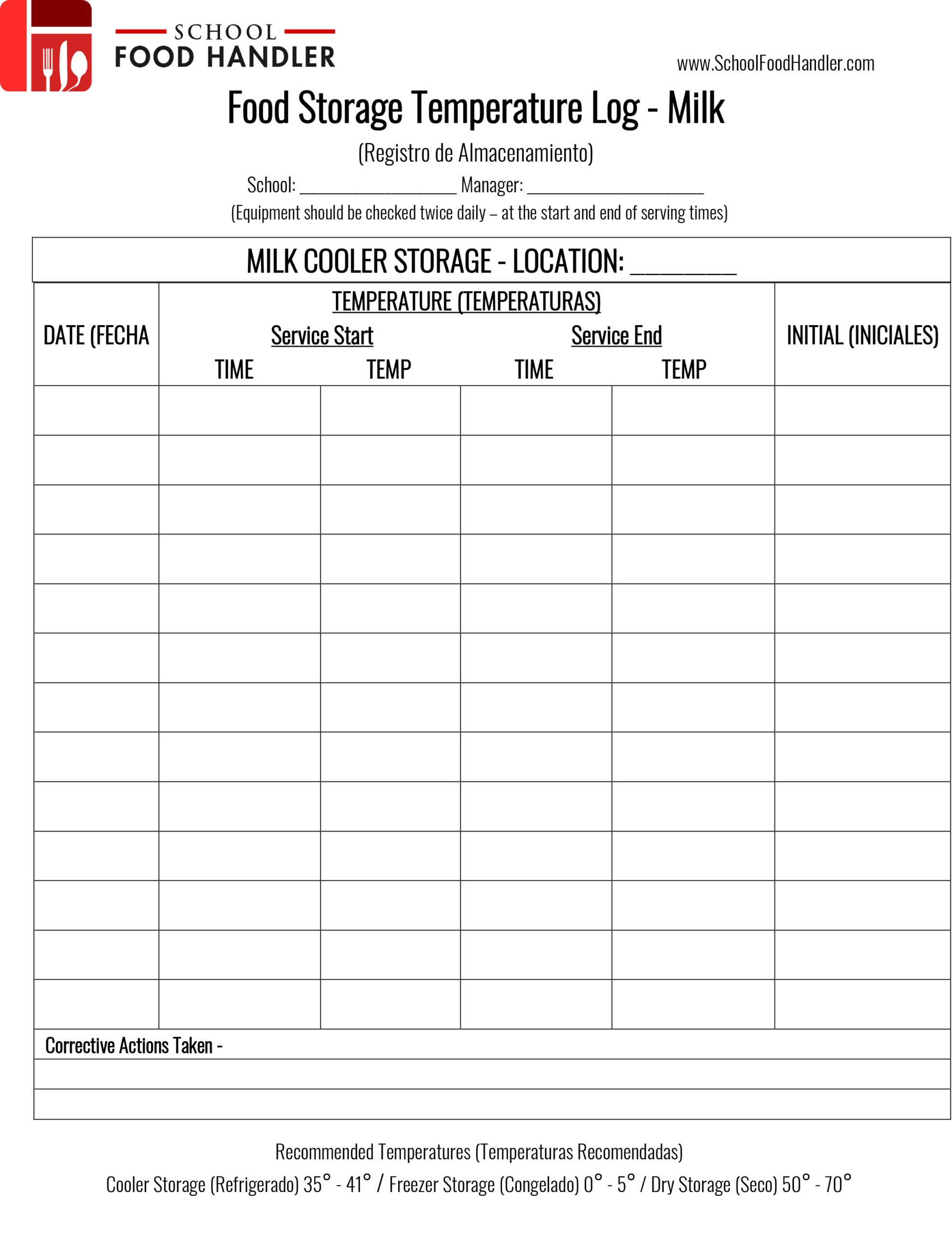 Temperature Logs For Food Service