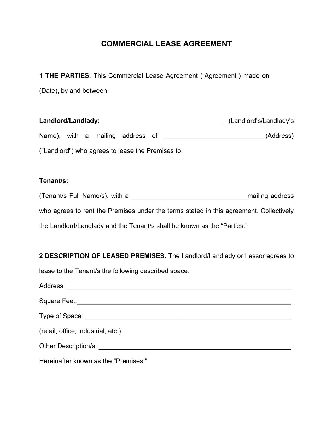 Free Printable Commercial Lease Agreement