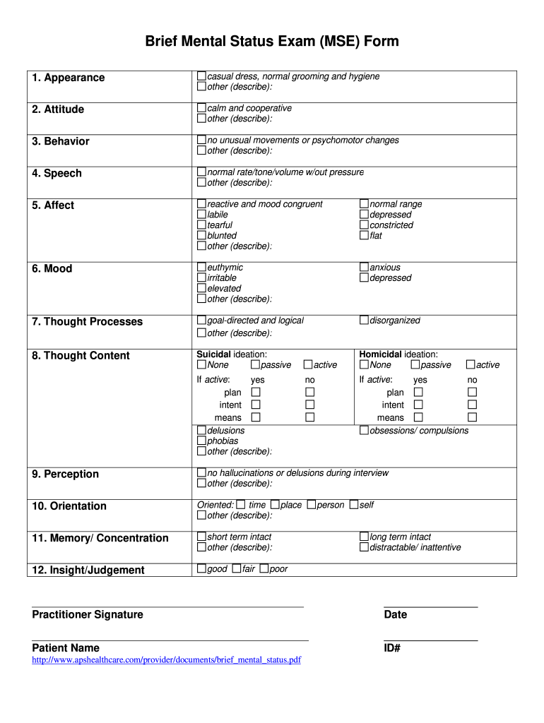 Mental Status Exam Template Word