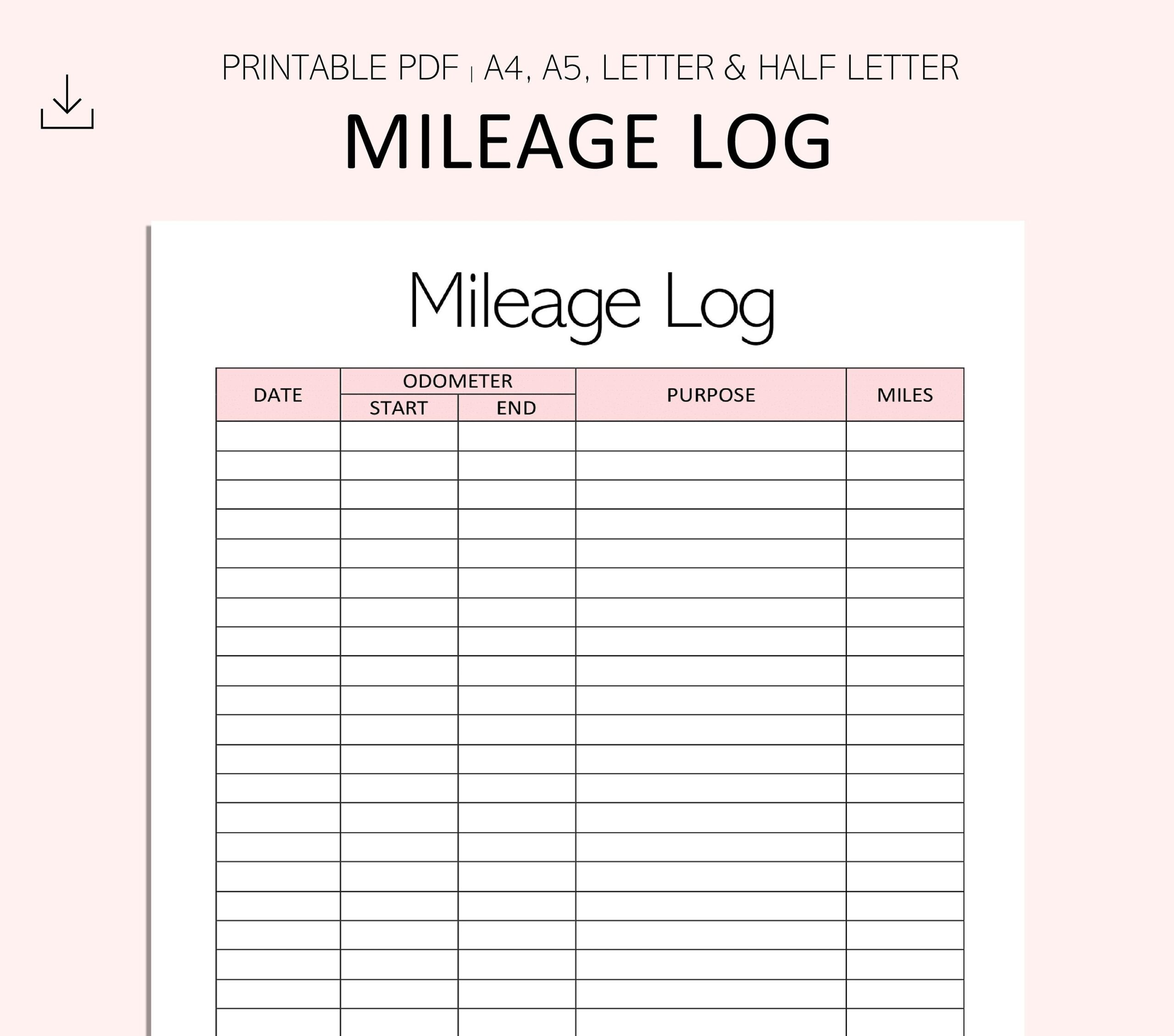 Free Printable Mileage Log For Taxes