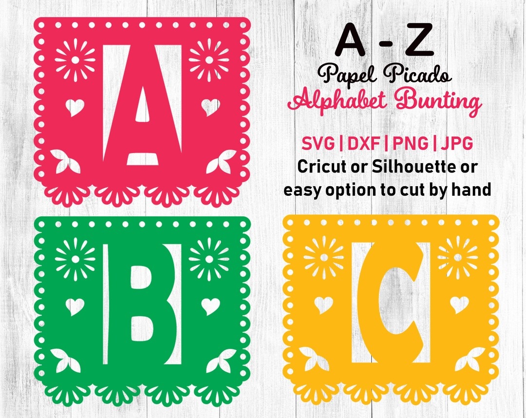 Papel Picado Svg Papel Picado Alphabet Papel Picado Template Papel Picado Letters Mexican Bunting Printable Bunting Cupcake Topper Etsy Israel