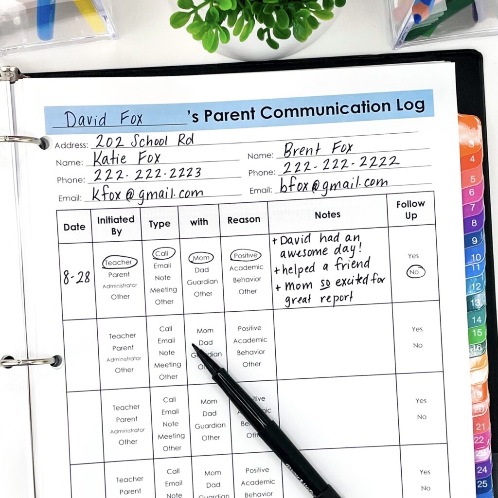 Parent Call Log Template For Teachers Foxwell Forest