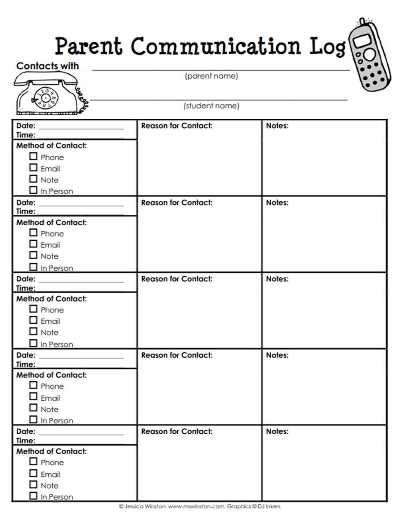 Communication Logs For Teachers To Parents