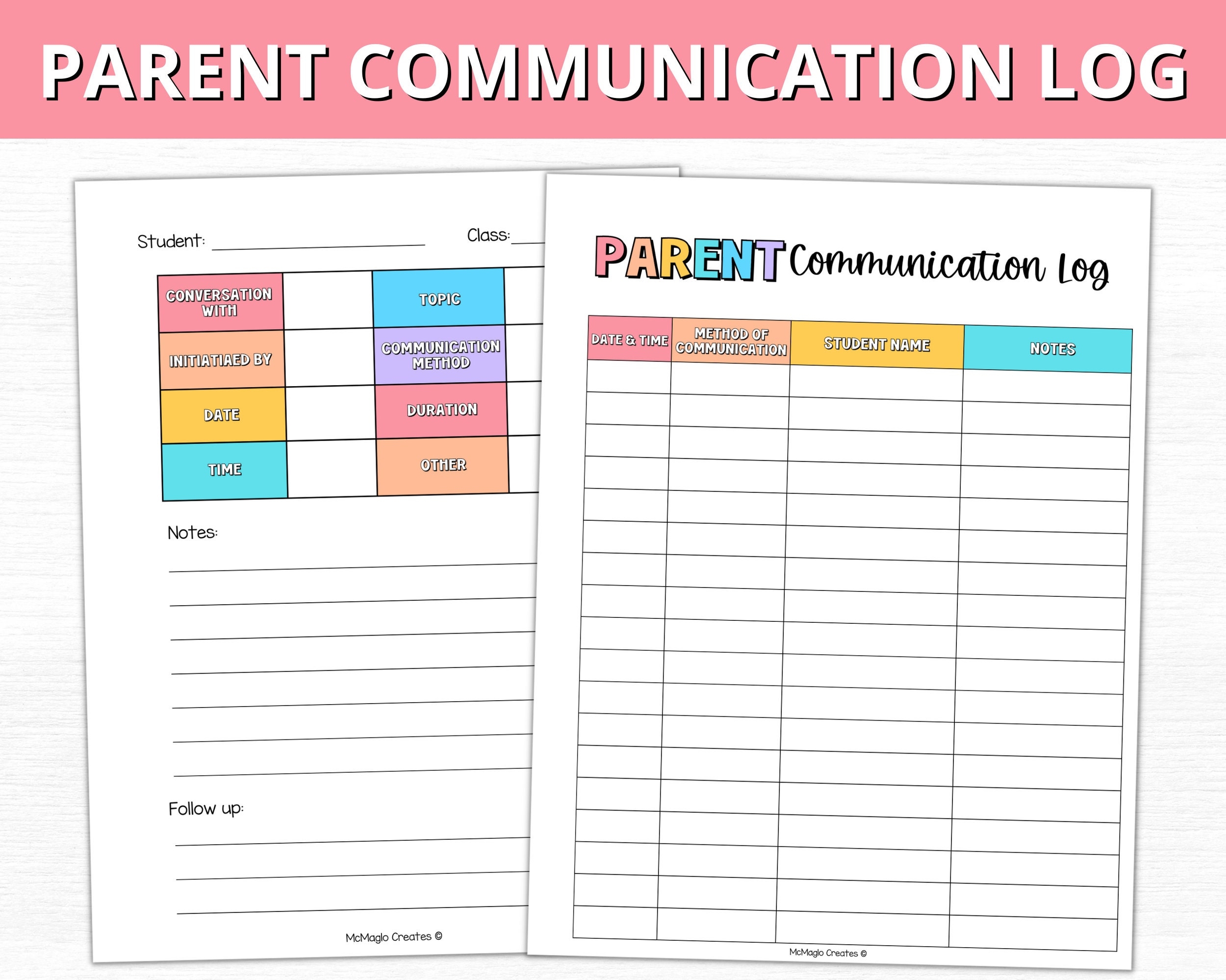 Parent Communication Log Teacher Communication Record Communication Tracker Etsy