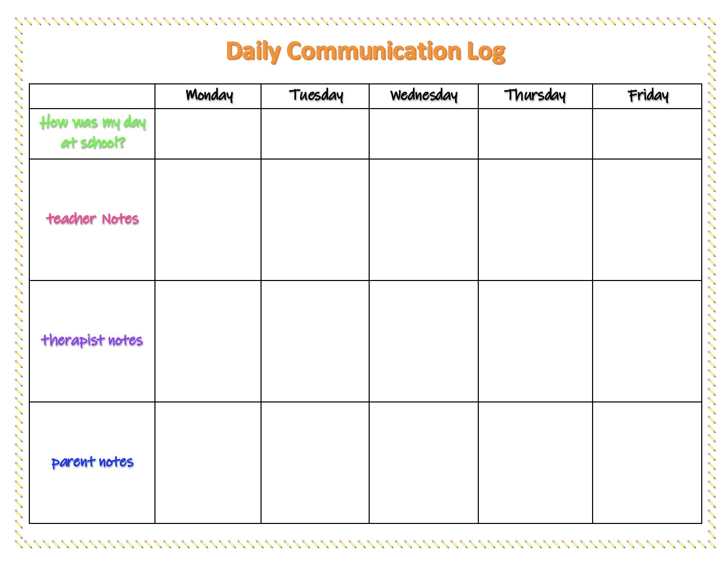 Parent teacher therapist Communication Log EDITABLE Etsy