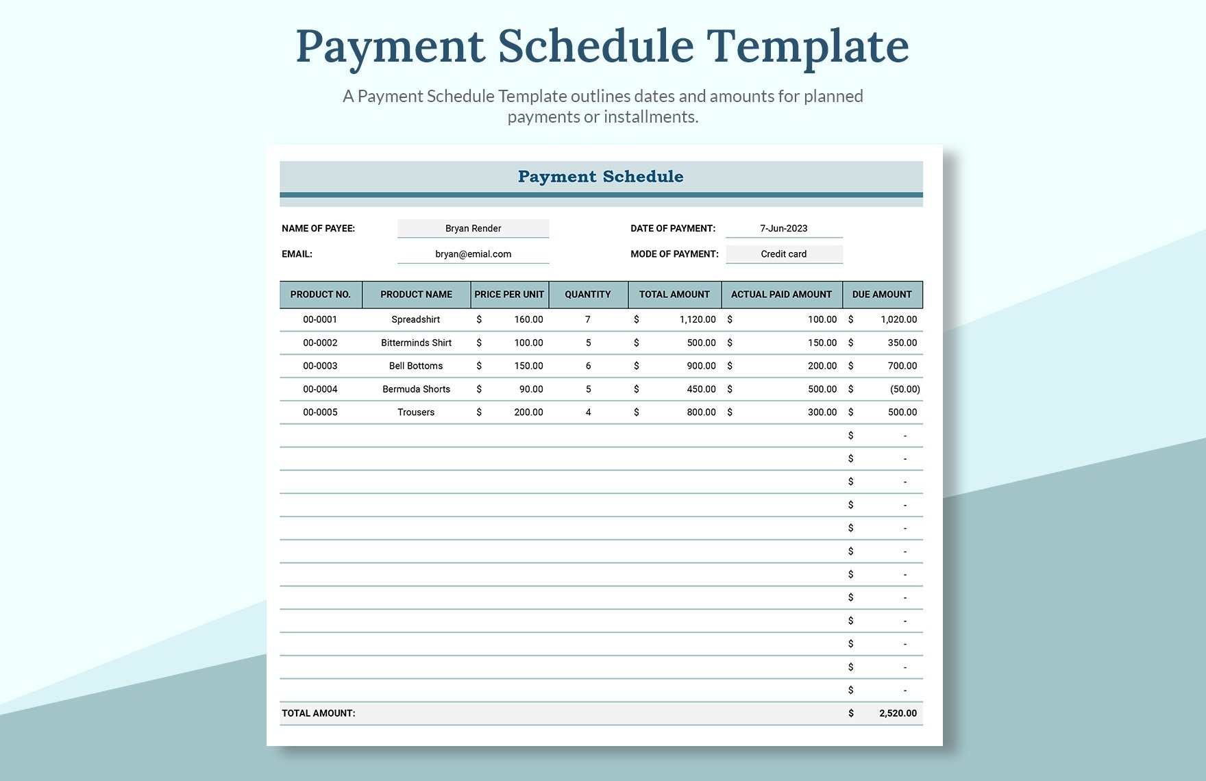 Payment Schedule Template In Excel Google Sheets Download Template