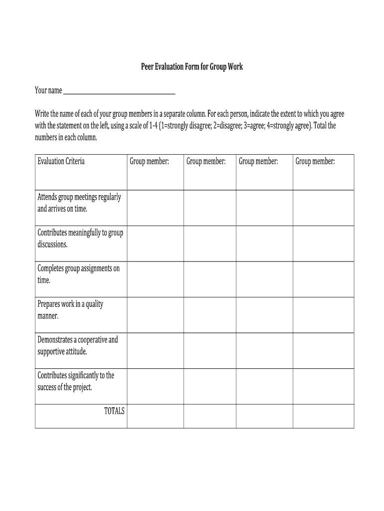 Peer Evaluation Form For Group Work Fill Out Sign Online DocHub