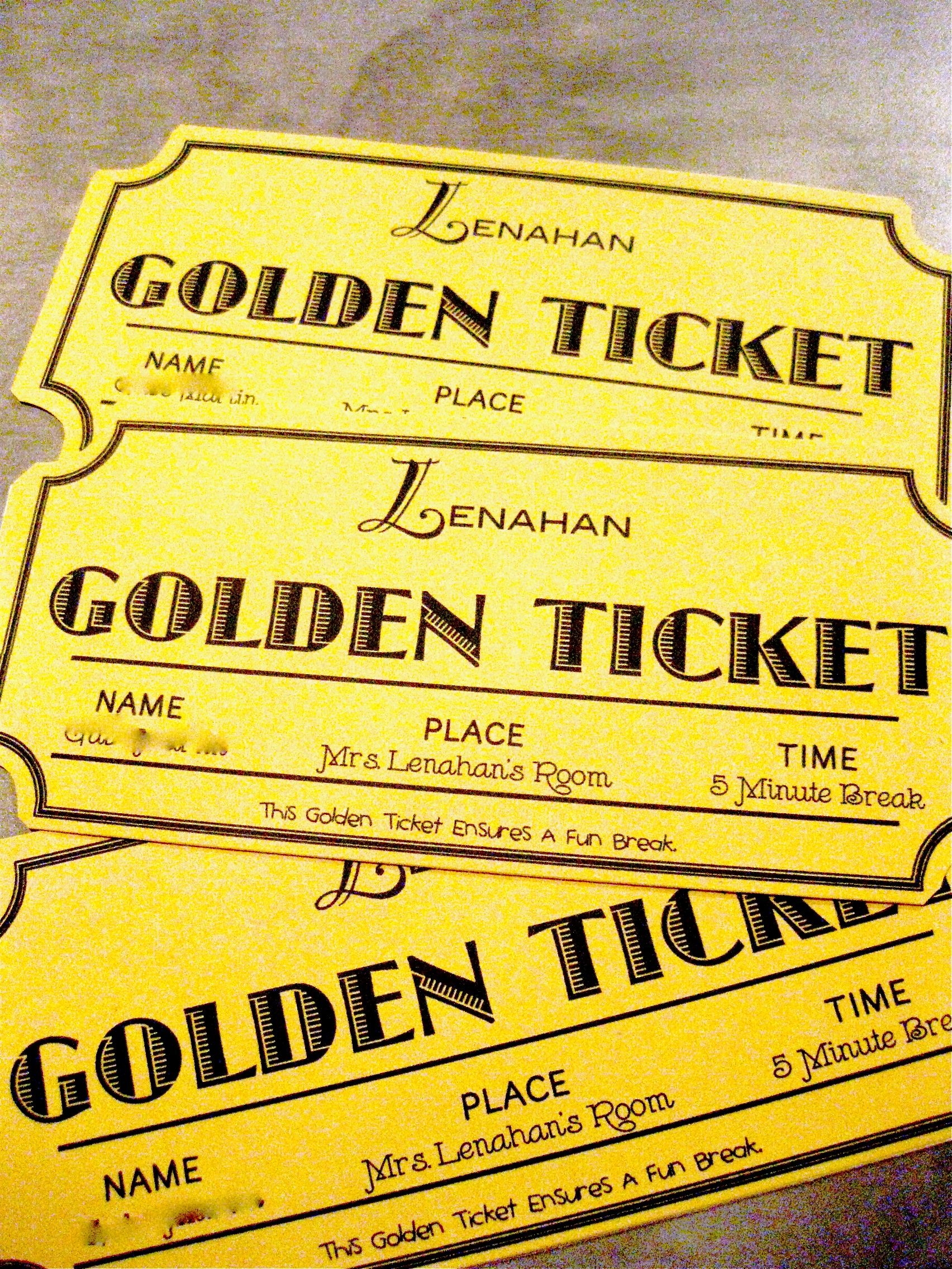 Personalized Homemade Golden Tickets To Help With Behavior Management For A Willy Wonka Obsessed Student Willy Wonka Party Willy Wonka Chocolate Factory Party