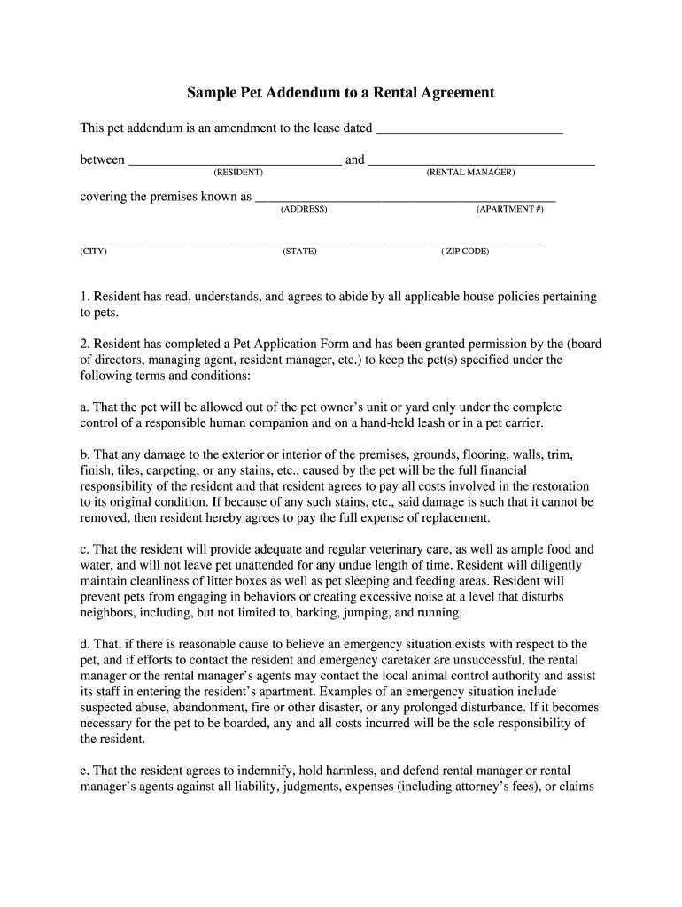 Pet Addendum For Lease Word Doc