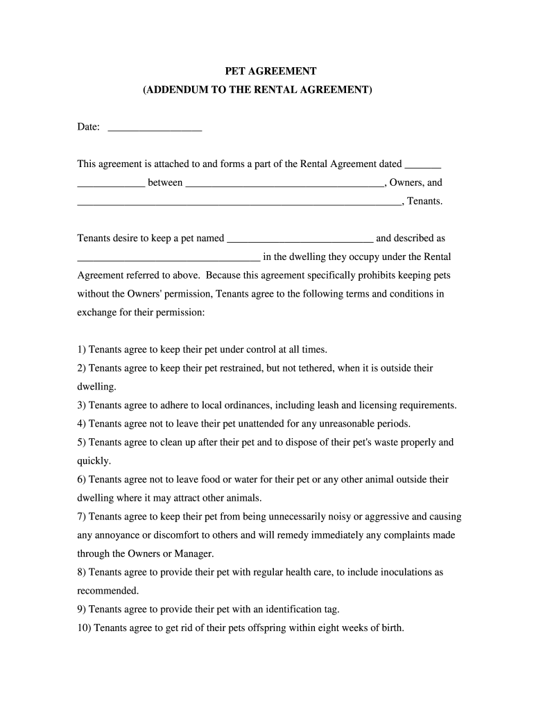 Pet Addendum Texas Fill Online Printable Fillable Blank PdfFiller