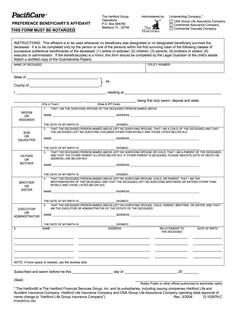 Preference Beneficiary Affidavit Fill Online Printable Fillable Blank PdfFiller