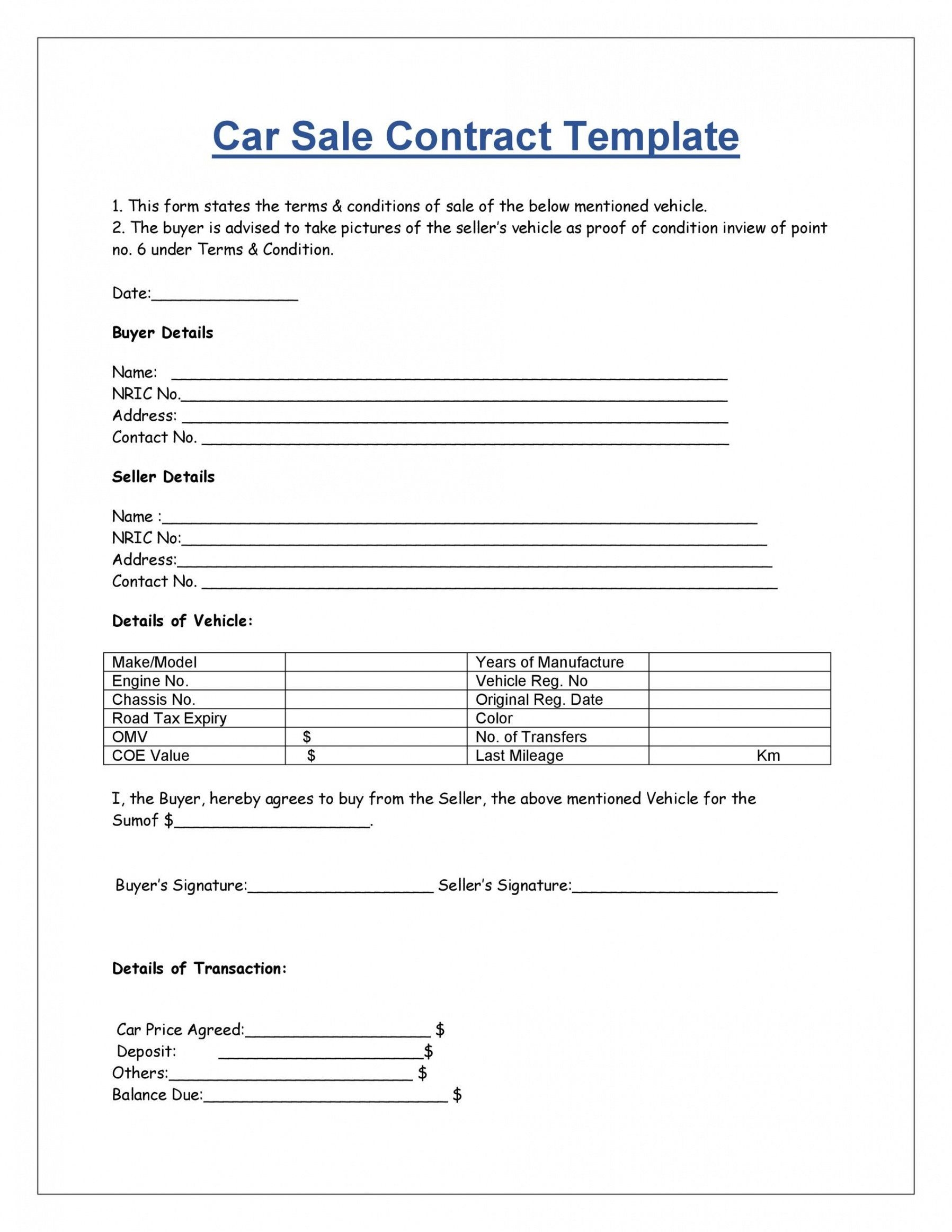 As-Is Car Sale Contract Template