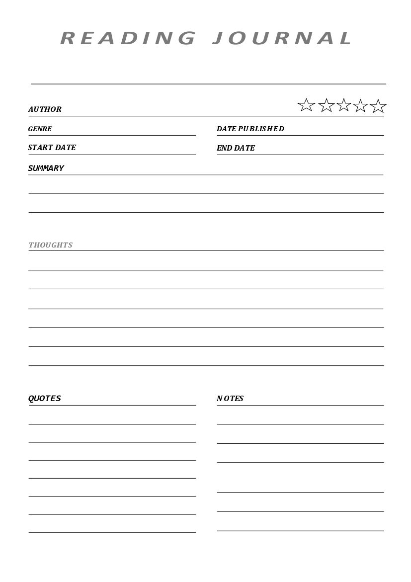 Printable Blank Reading Log Template PDF Reading Tracker