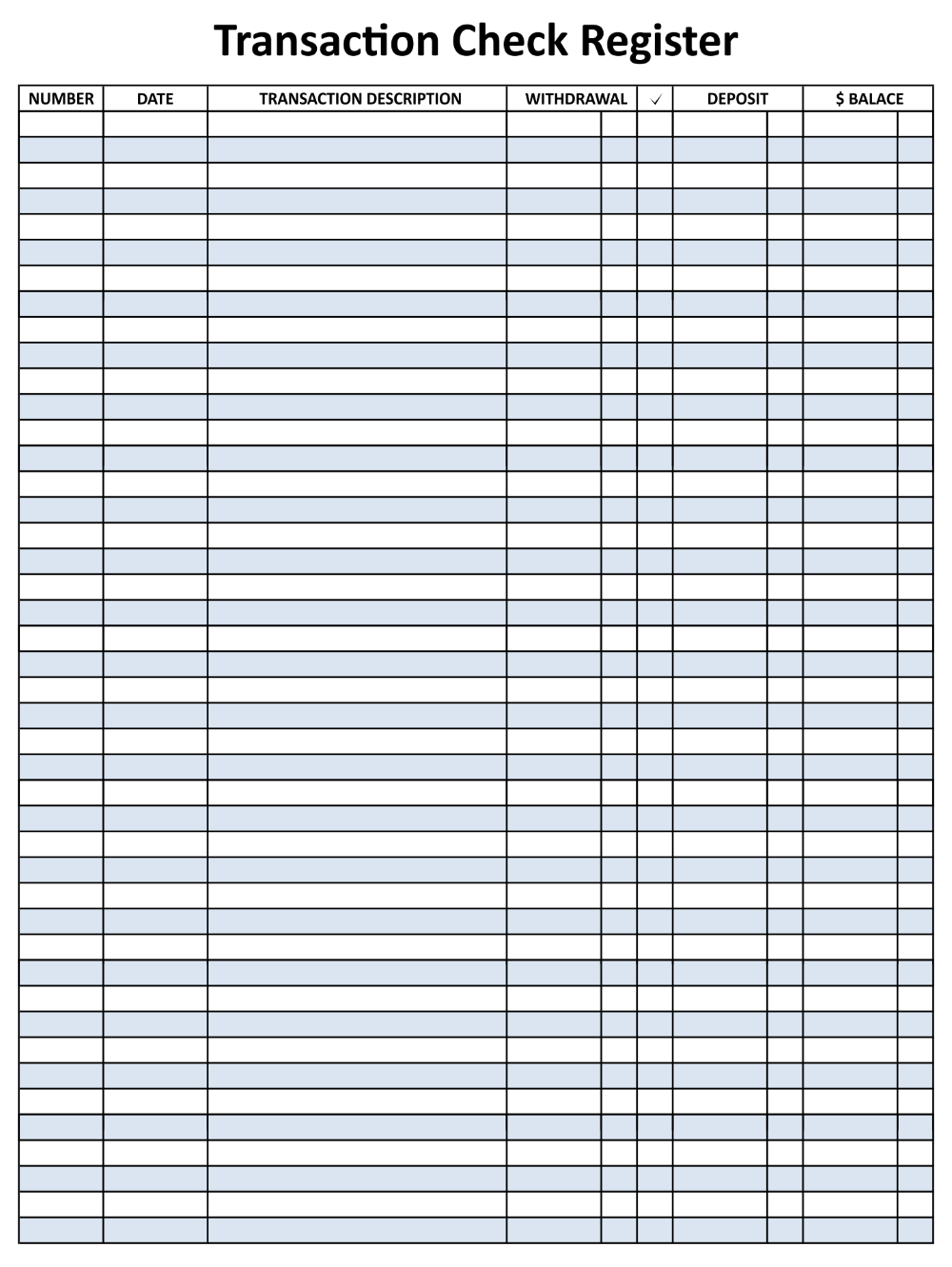 Downloadable Free Checkbook Register Pdf