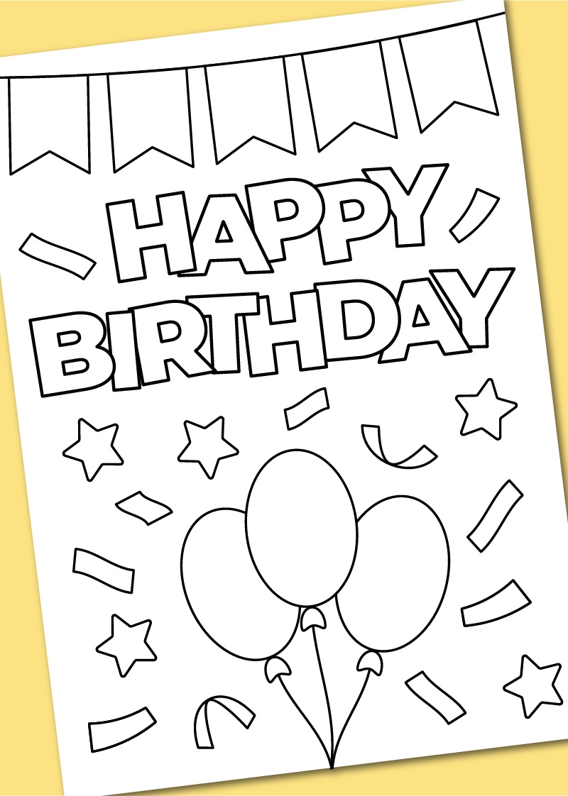 Card Template Printable Foldable Happy Birthday Coloring Card
