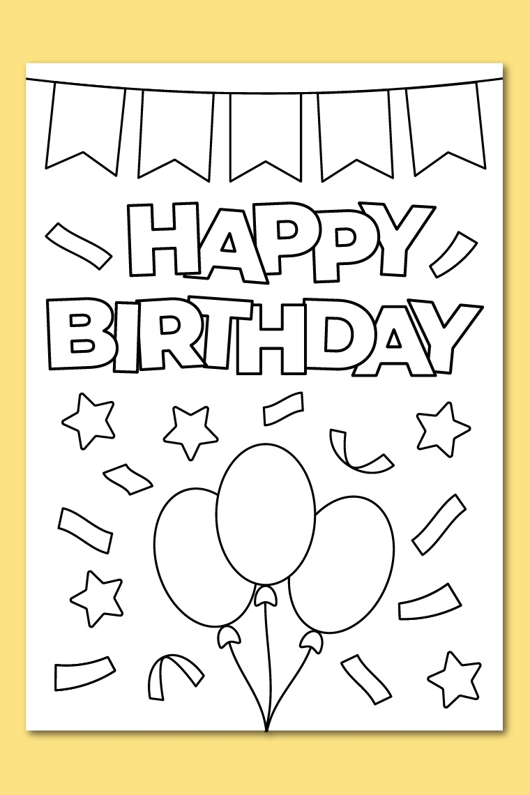 Printable Happy Birthday Coloring Card Chevron Lemon